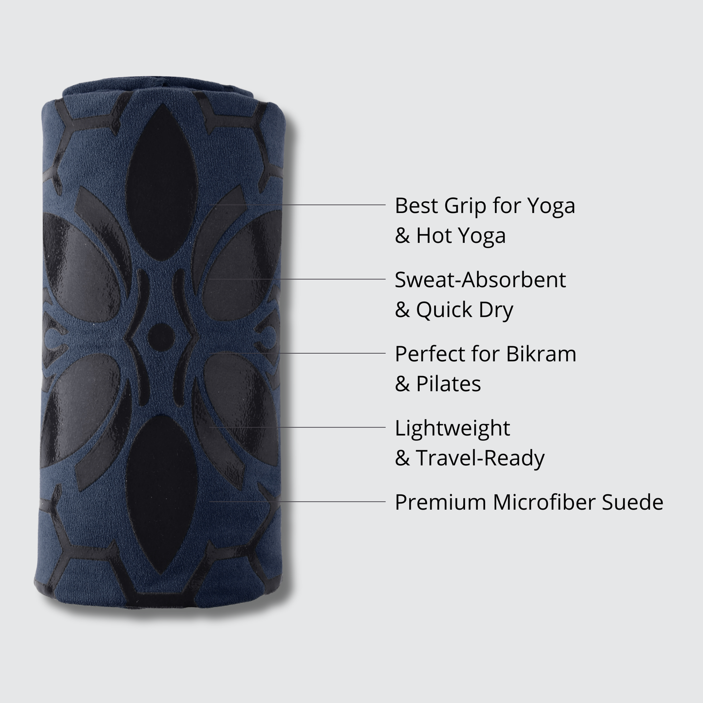 Clever Hot Yoga towel Anti-Slip with Unique Silicon web bottom l Increases traction l Extreme slipping reduction l Ultra absorbent l Quick Drying