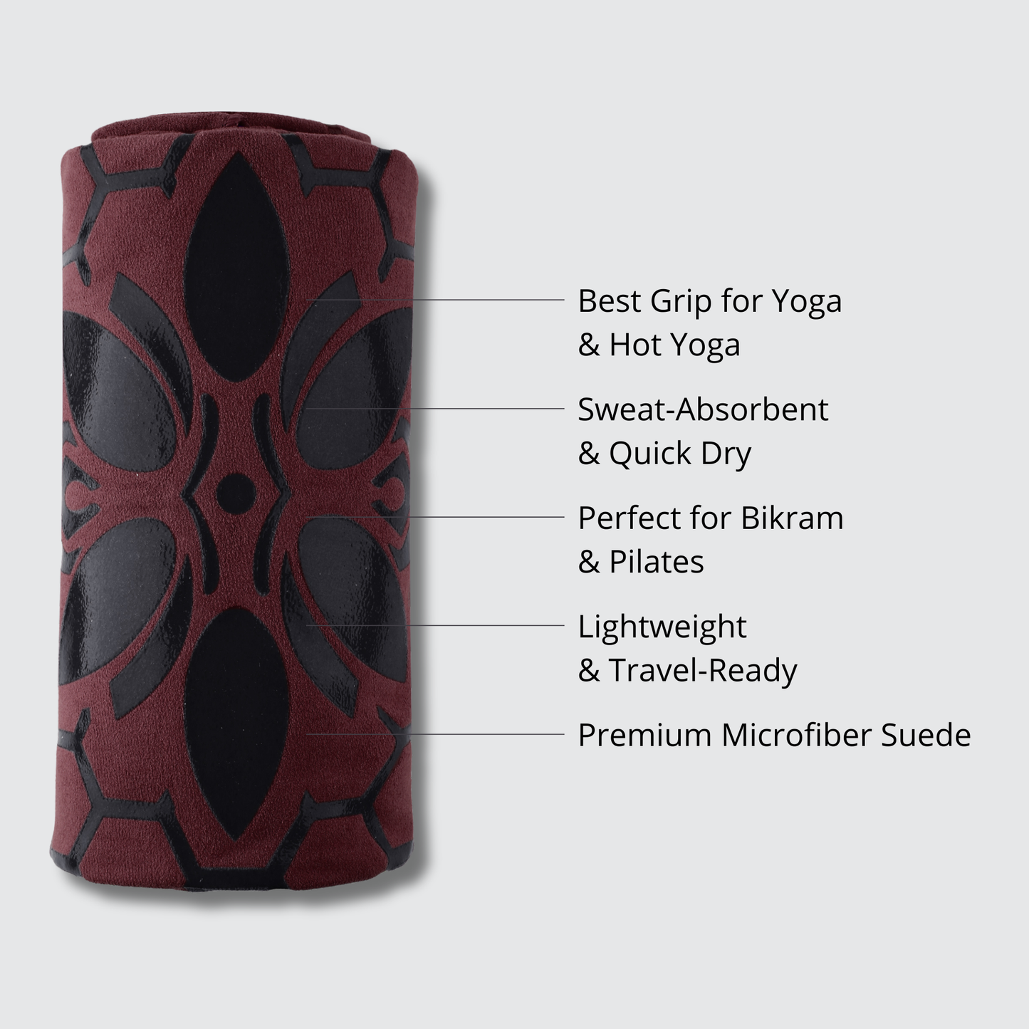 Clever Hot Yoga towel Anti-Slip with Unique Silicon web bottom l Increases traction l Extreme slipping reduction l Ultra absorbent l Quick Drying
