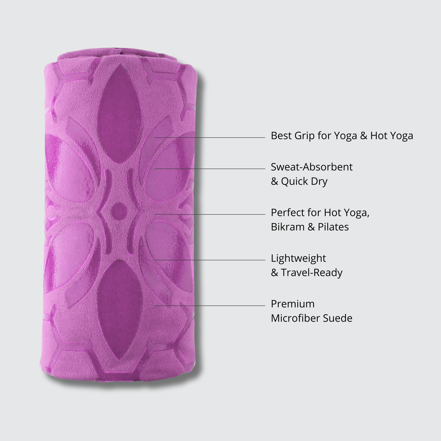 Clever Hot Yoga towel Anti-Slip with Unique Silicon web bottom l Increases traction l Extreme slipping reduction l Ultra absorbent l Quick Drying