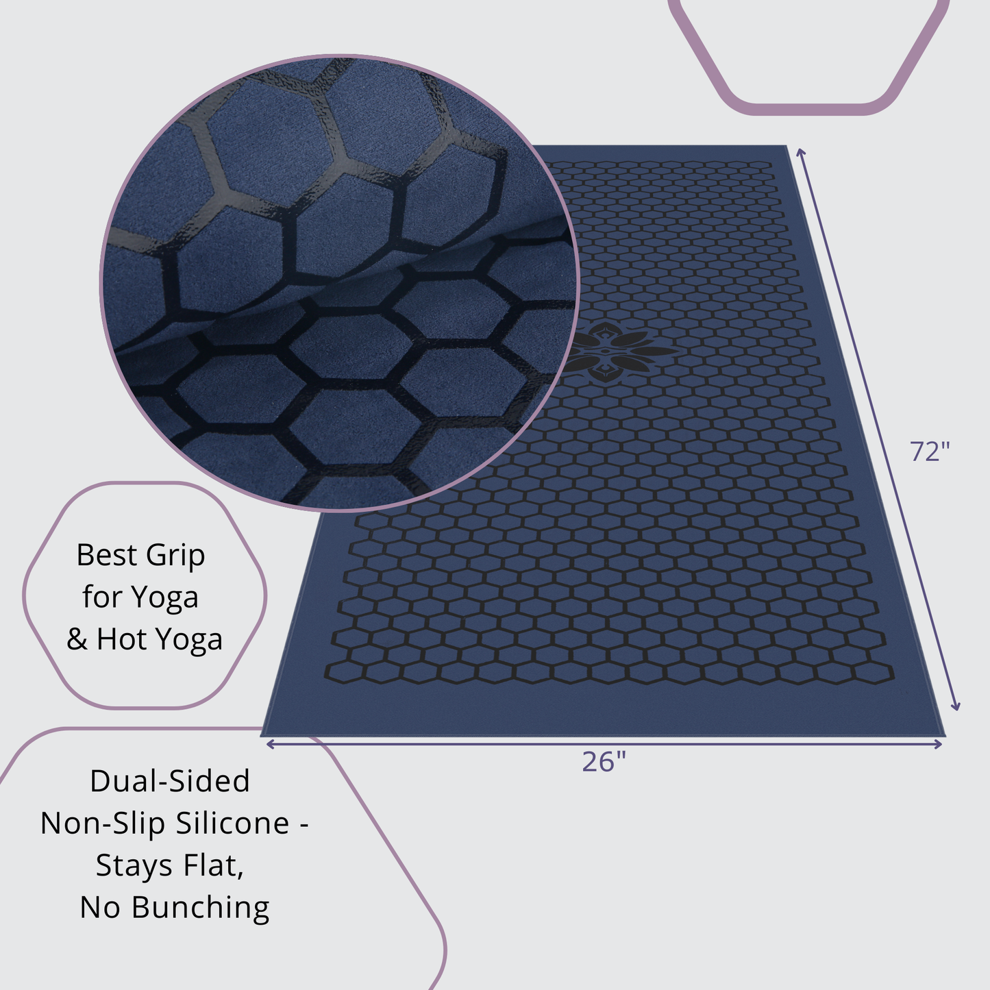 Clever Hot Yoga towel Anti-Slip with Unique Silicon web bottom l Increases traction l Extreme slipping reduction l Ultra absorbent l Quick Drying