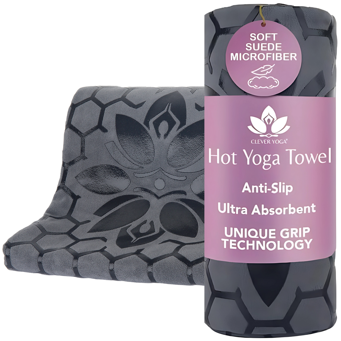 Clever Hot Yoga towel Anti-Slip with Unique Silicon web bottom l Increases traction l Extreme slipping reduction l Ultra absorbent l Quick Drying