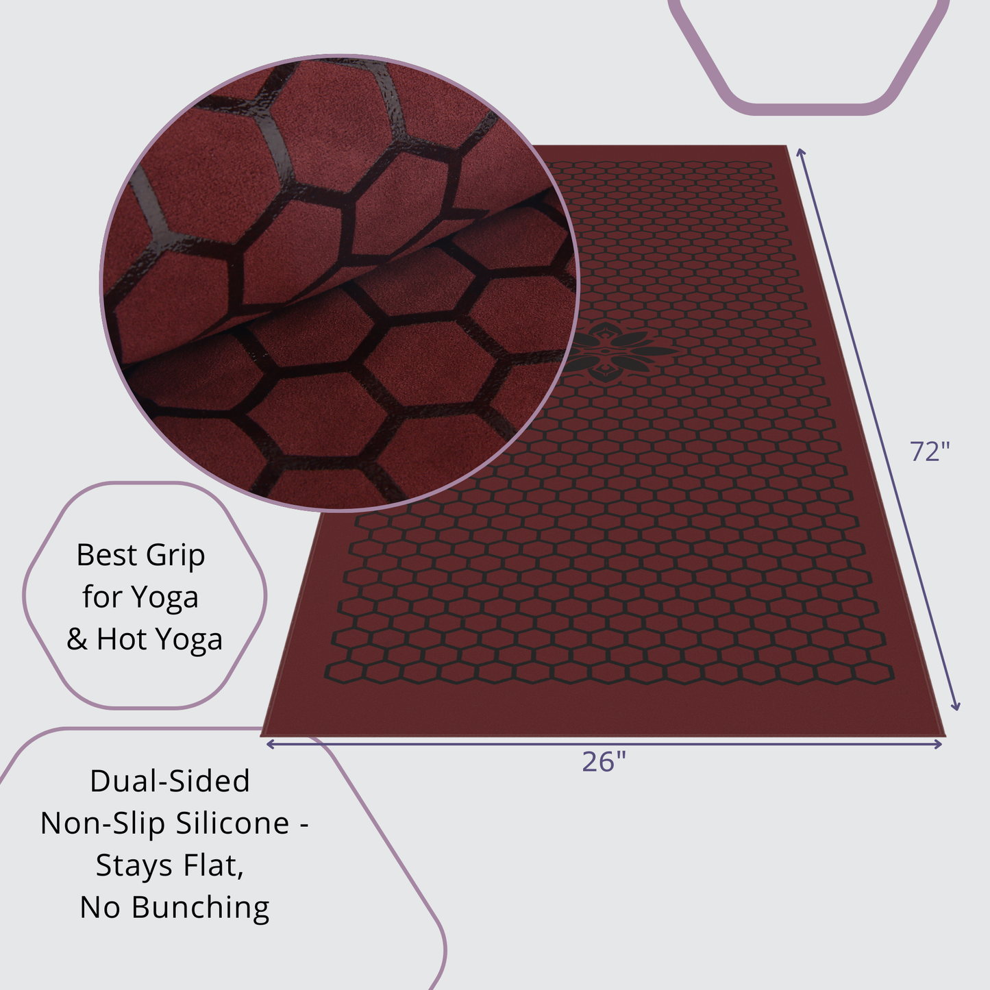 Clever Hot Yoga towel Anti-Slip with Unique Silicon web bottom l Increases traction l Extreme slipping reduction l Ultra absorbent l Quick Drying