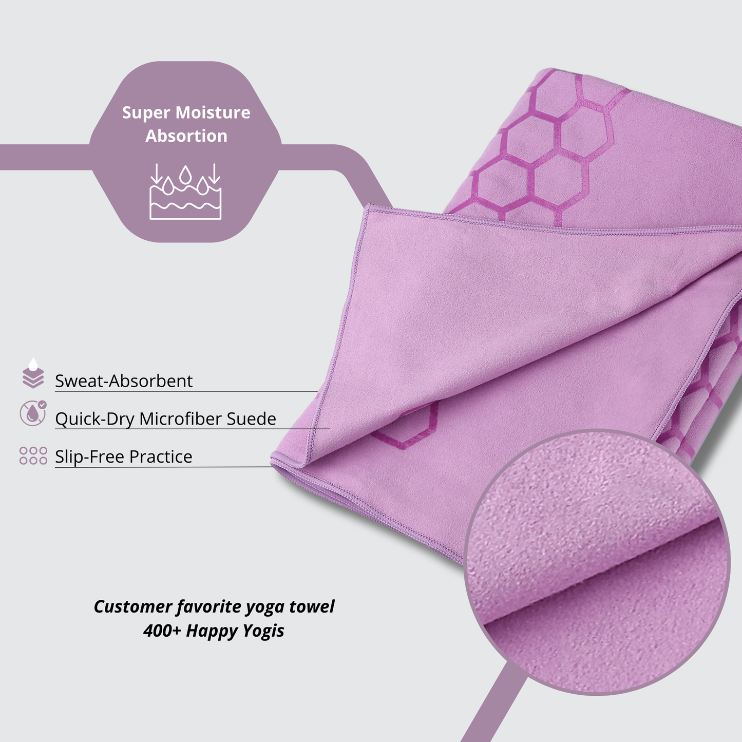 Clever Hot Yoga towel Anti-Slip with Unique Silicon web bottom l Increases traction l Extreme slipping reduction l Ultra absorbent l Quick Drying