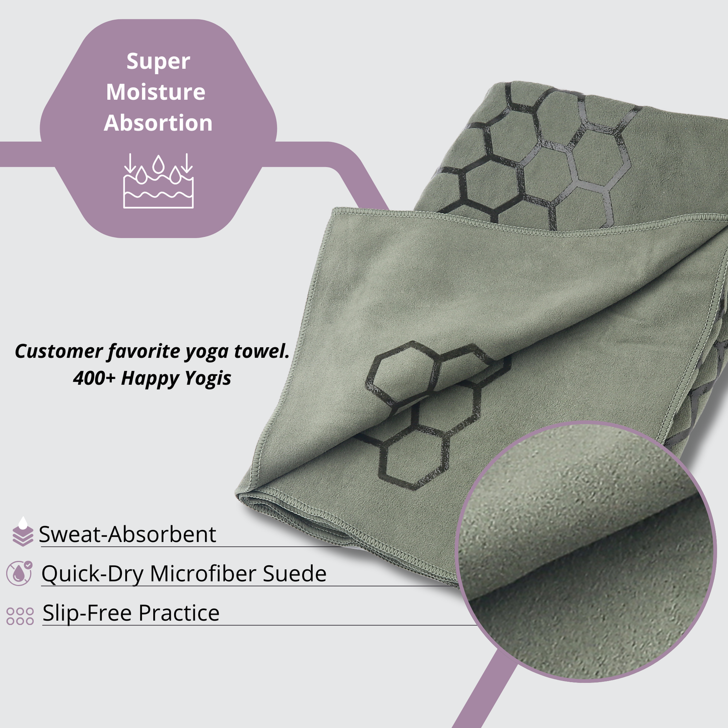 Clever Hot Yoga towel Anti-Slip with Unique Silicon web bottom l Increases traction l Extreme slipping reduction l Ultra absorbent l Quick Drying