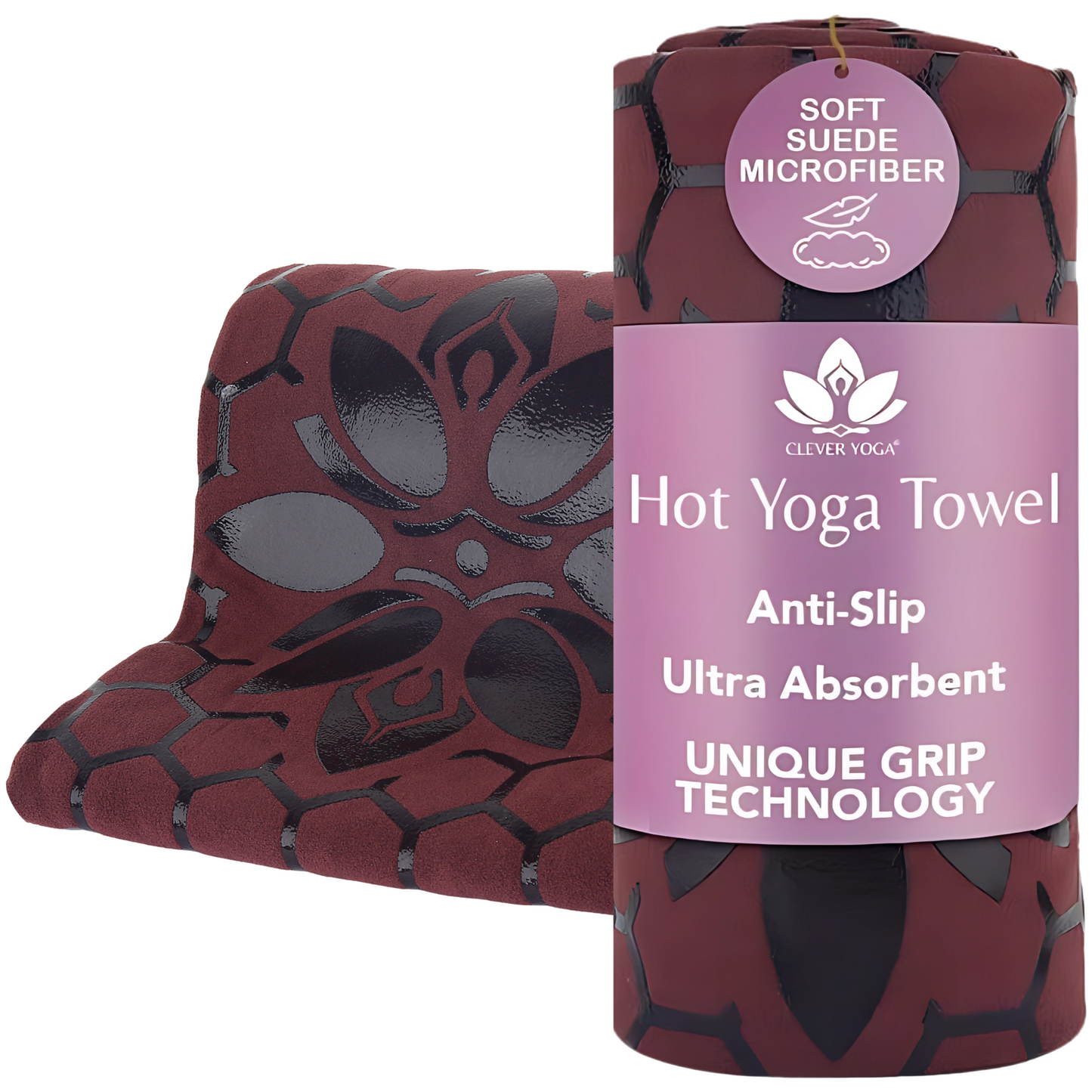 Clever Hot Yoga towel Anti-Slip with Unique Silicon web bottom l Increases traction l Extreme slipping reduction l Ultra absorbent l Quick Drying