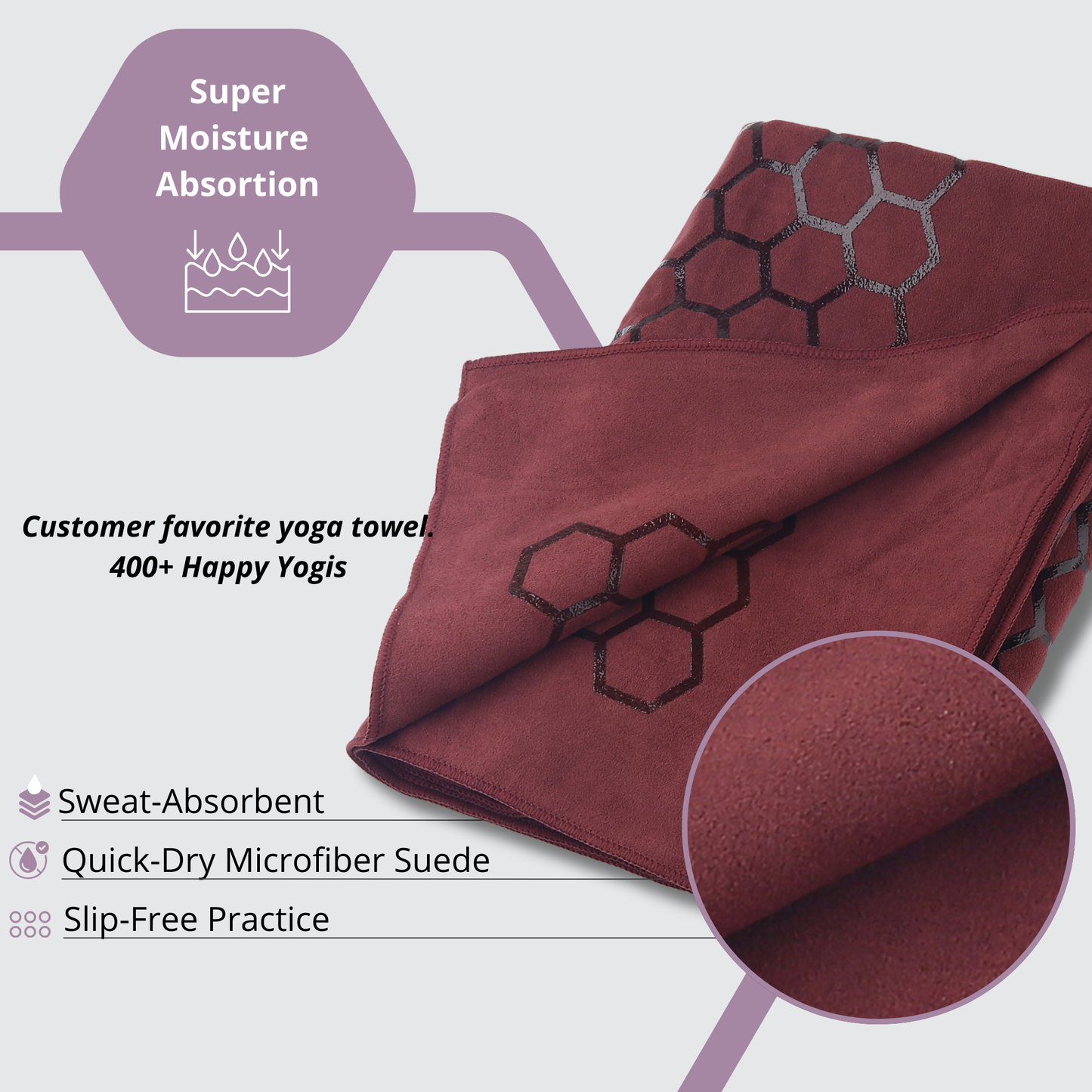 Clever Hot Yoga towel Anti-Slip with Unique Silicon web bottom l Increases traction l Extreme slipping reduction l Ultra absorbent l Quick Drying