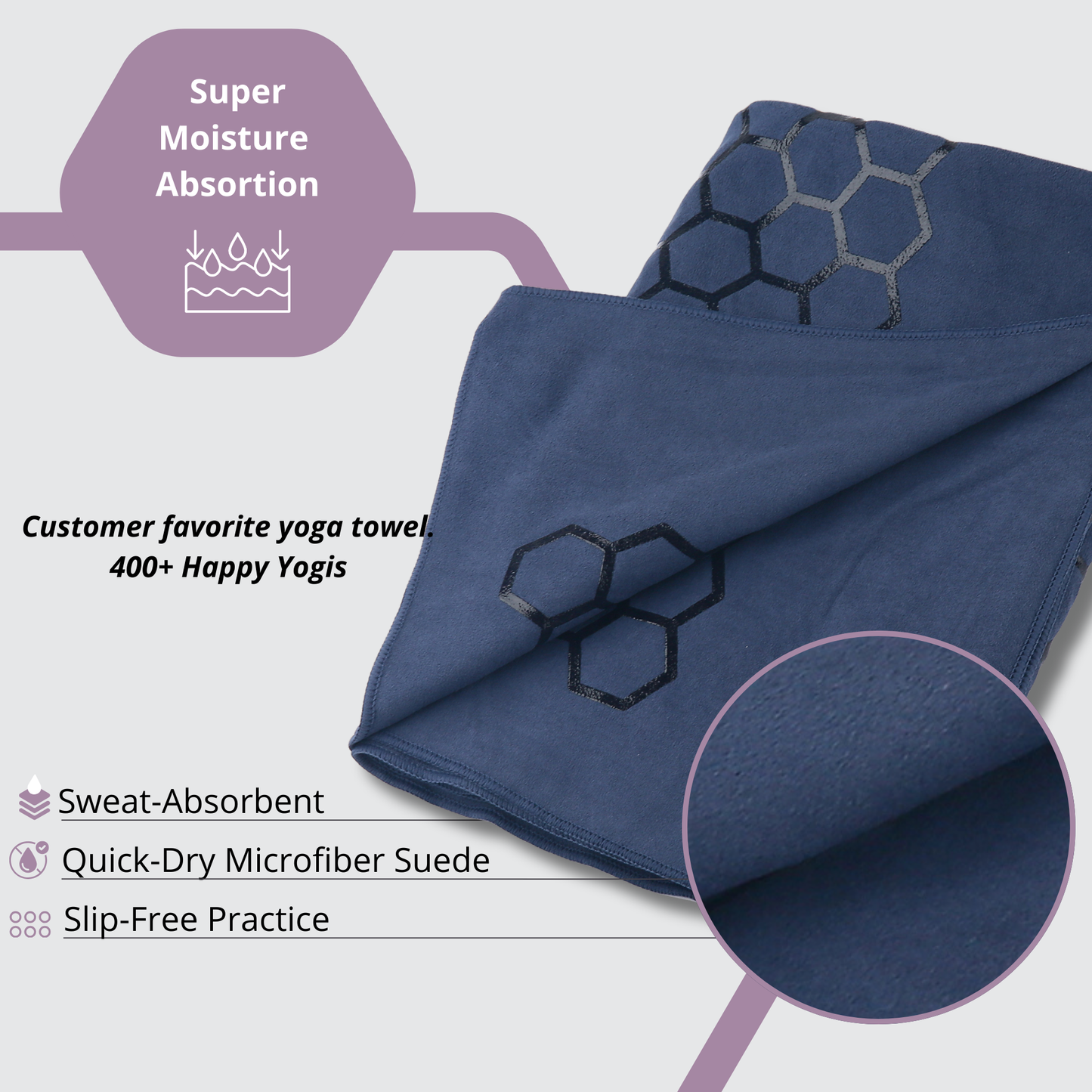 Clever Hot Yoga towel Anti-Slip with Unique Silicon web bottom l Increases traction l Extreme slipping reduction l Ultra absorbent l Quick Drying