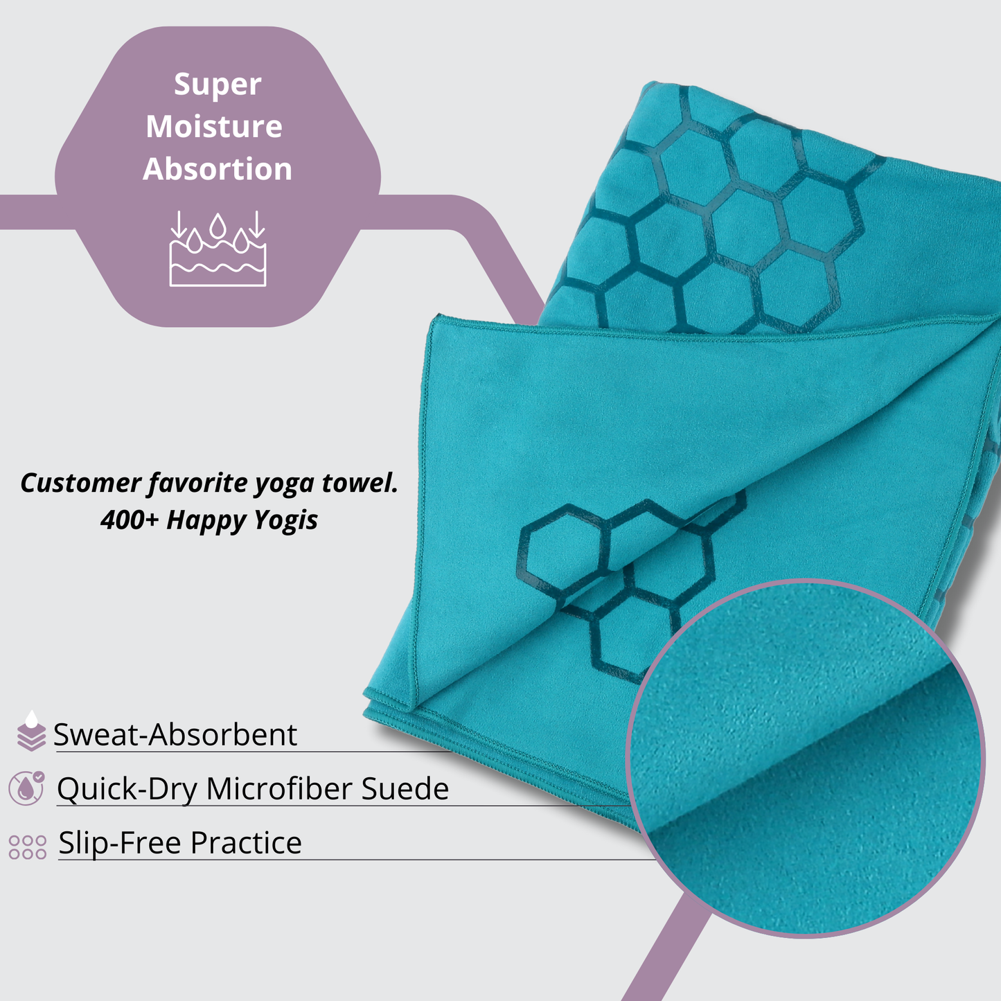 Clever Hot Yoga towel Anti-Slip with Unique Silicon web bottom l Increases traction l Extreme slipping reduction l Ultra absorbent l Quick Drying