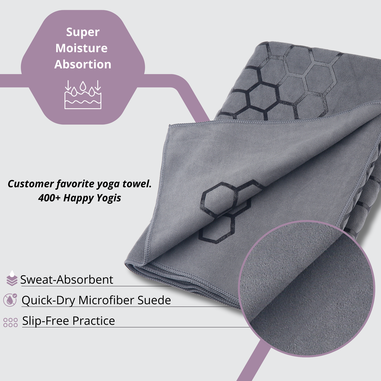 Clever Hot Yoga towel Anti-Slip with Unique Silicon web bottom l Increases traction l Extreme slipping reduction l Ultra absorbent l Quick Drying