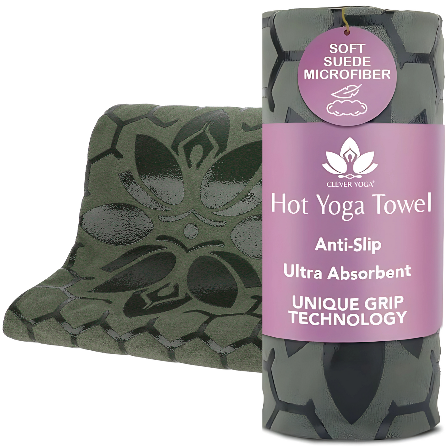 Clever Hot Yoga towel Anti-Slip with Unique Silicon web bottom l Increases traction l Extreme slipping reduction l Ultra absorbent l Quick Drying