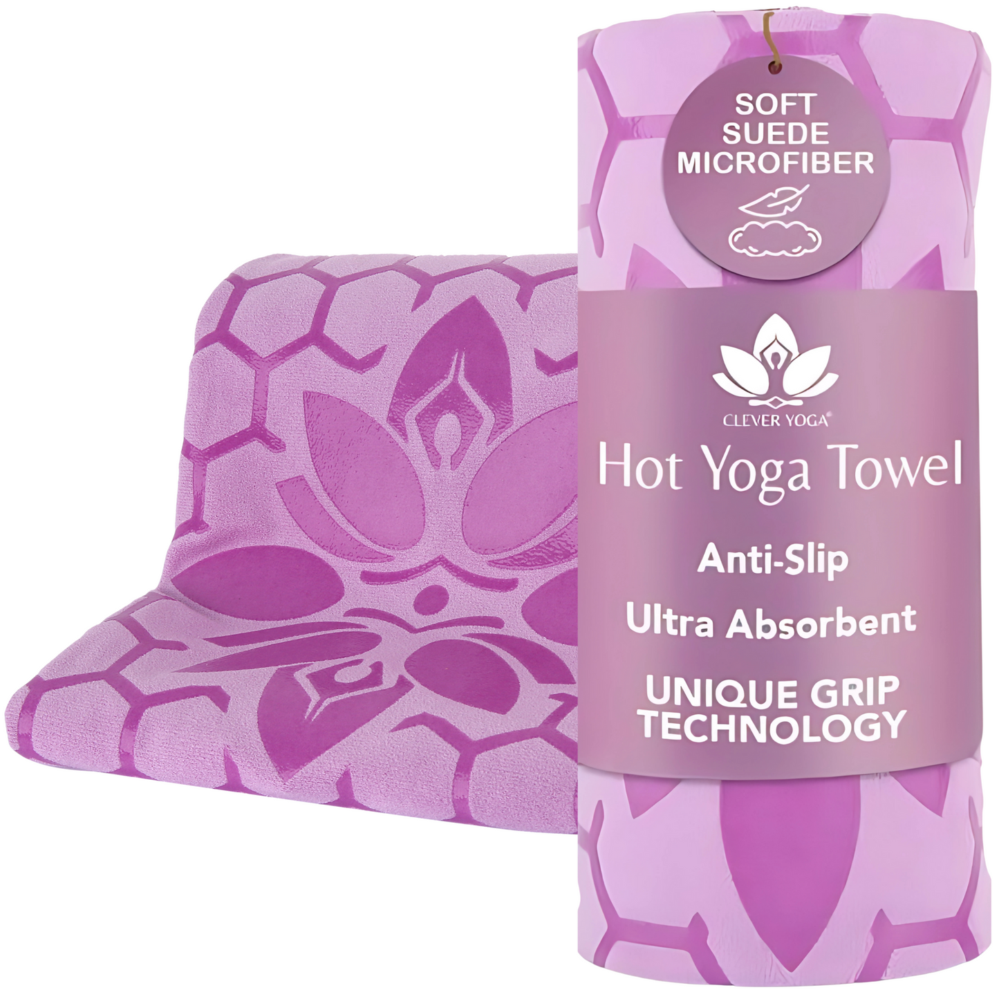 Clever Hot Yoga towel Anti-Slip with Unique Silicon web bottom l Increases traction l Extreme slipping reduction l Ultra absorbent l Quick Drying