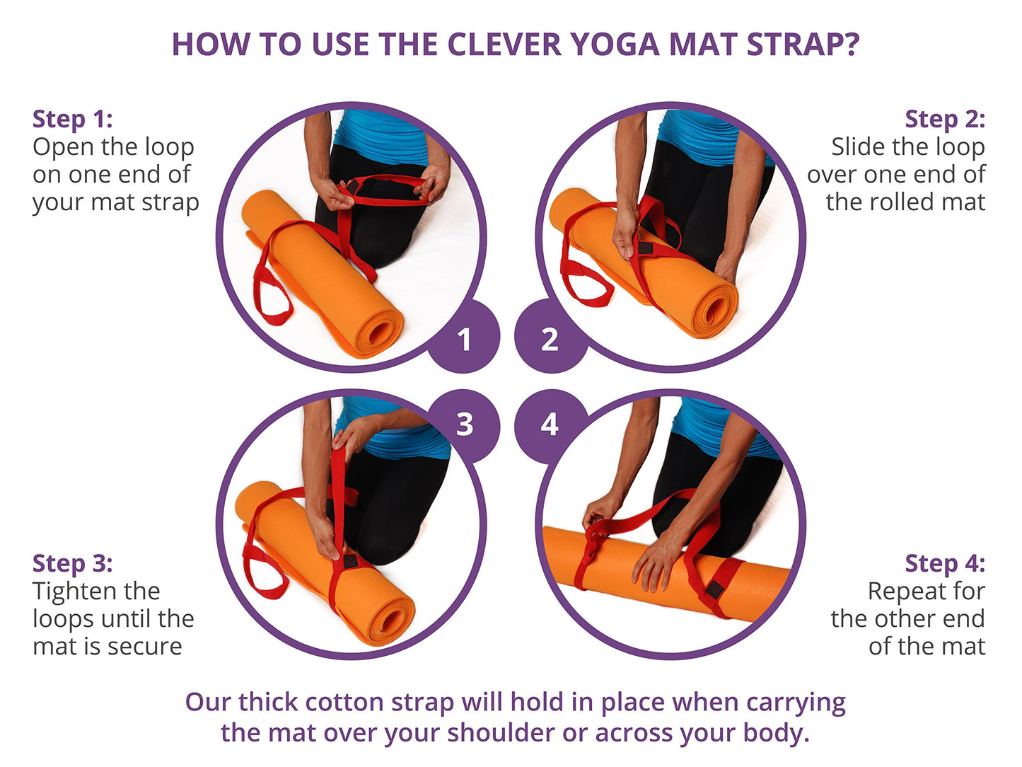 Clever Yoga Thick Durable Yoga Mat Strap Carrier