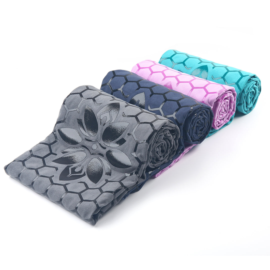 Clever Yoga towel with Unique Silicon web bottom l Increases traction l Extreme slipping reduction l Ultra absorbent l Quick Drying