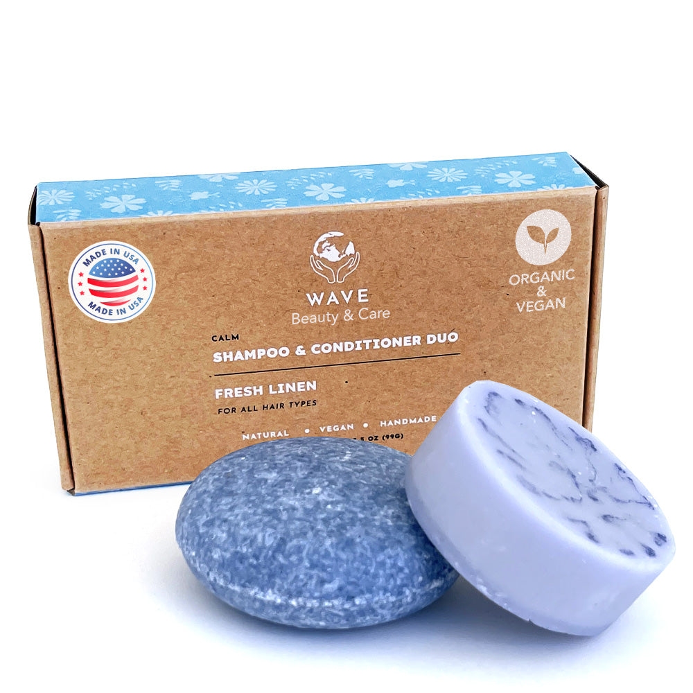 Wave Shampoo & Conditioner Bar Set – Handmade, Vegan, Non-GMO, Organic & Natural | Long-Lasting (80–120 Uses) | Travel-Ready, Zero Waste