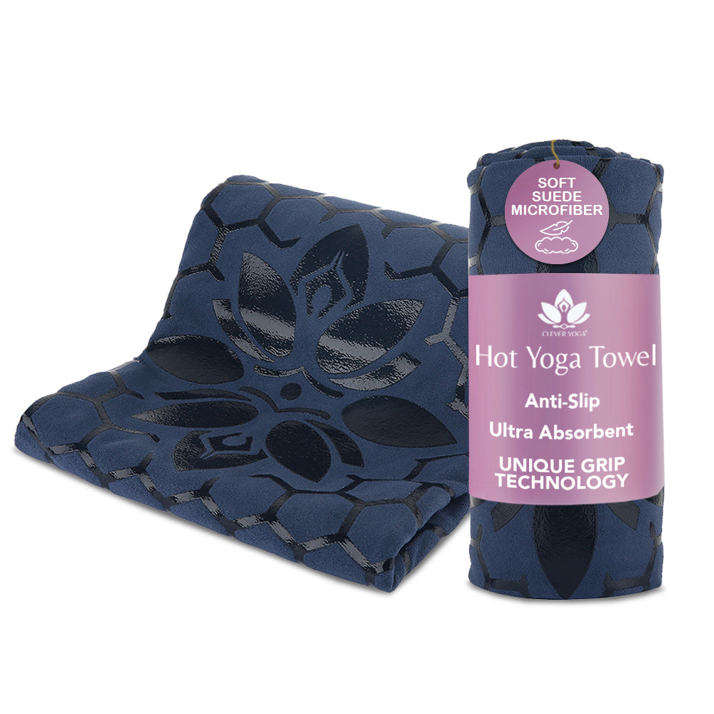 Clever Hot Yoga towel Anti-Slip with Unique Silicon web bottom l Increases traction l Extreme slipping reduction l Ultra absorbent l Quick Drying