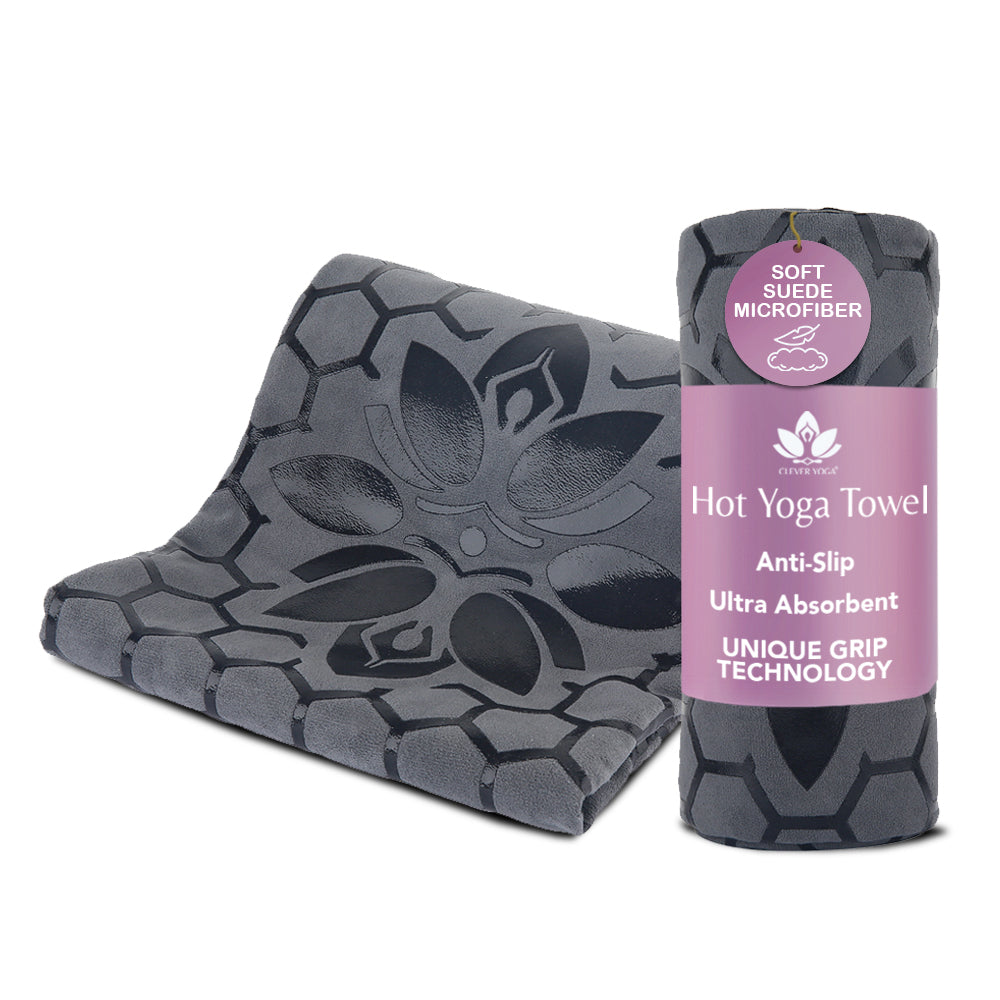 Clever Hot Yoga towel Anti-Slip with Unique Silicon web bottom l Increases traction l Extreme slipping reduction l Ultra absorbent l Quick Drying