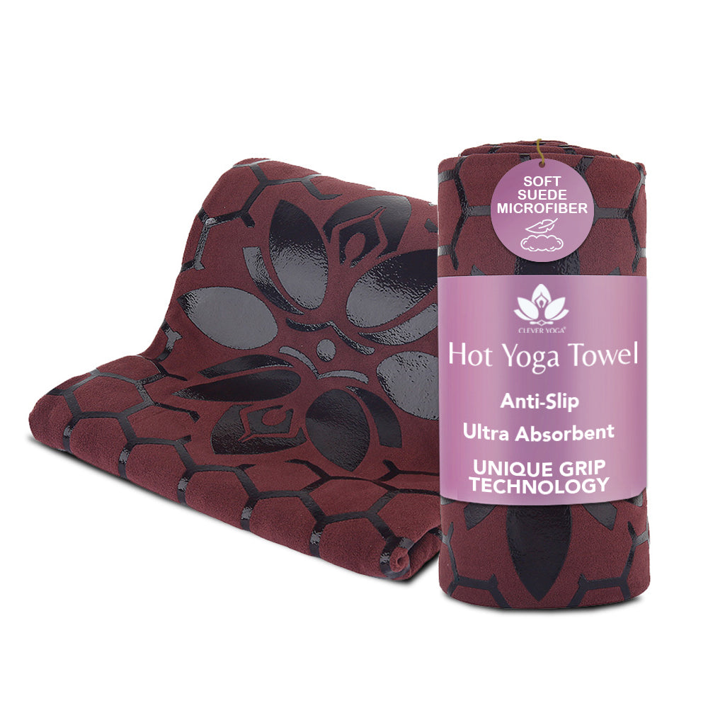 Clever Hot Yoga towel Anti-Slip with Unique Silicon web bottom l Increases traction l Extreme slipping reduction l Ultra absorbent l Quick Drying