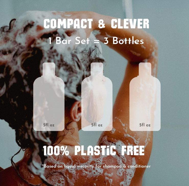 100% Vegan Eco-Friendly Solid COMBO Shampoo & Conditioner Bars | Travel-Ready, Zero Waste, Handmade in USA
