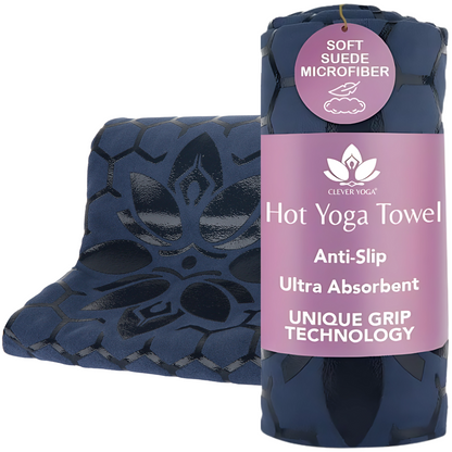 Clever Hot Yoga towel Anti-Slip with Unique Silicon web bottom l Increases traction l Extreme slipping reduction l Ultra absorbent l Quick Drying