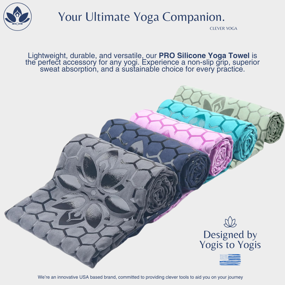 Clever Yoga towel with Unique Silicon web bottom l Increases traction l Extreme slipping reduction l Ultra absorbent l Quick Drying