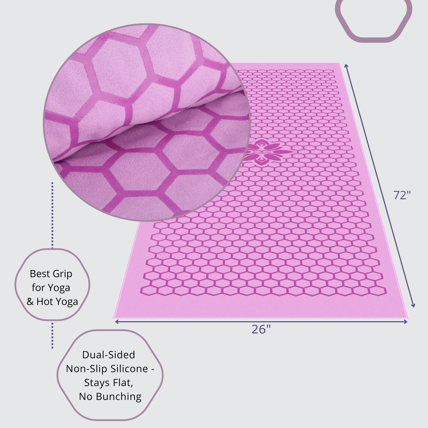 Clever Hot Yoga towel Anti-Slip with Unique Silicon web bottom l Increases traction l Extreme slipping reduction l Ultra absorbent l Quick Drying