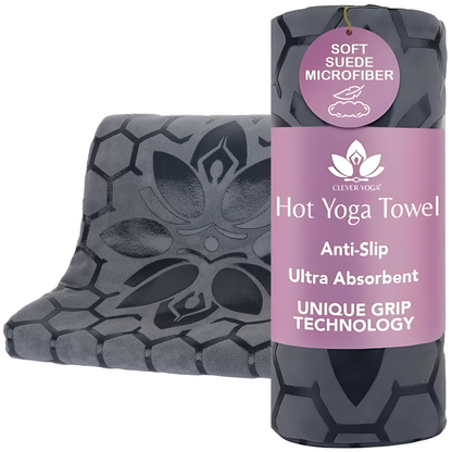 Clever Hot Yoga towel Anti-Slip with Unique Silicon web bottom l Increases traction l Extreme slipping reduction l Ultra absorbent l Quick Drying
