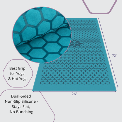 Clever Hot Yoga towel Anti-Slip with Unique Silicon web bottom l Increases traction l Extreme slipping reduction l Ultra absorbent l Quick Drying