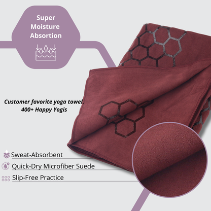 Clever Hot Yoga towel Anti-Slip with Unique Silicon web bottom l Increases traction l Extreme slipping reduction l Ultra absorbent l Quick Drying