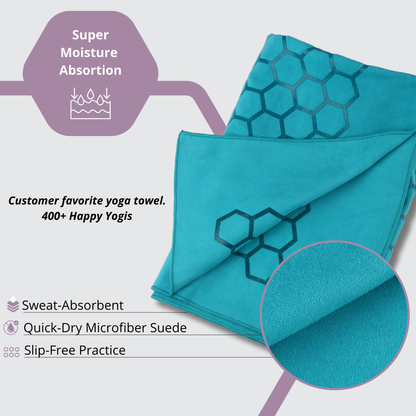 Clever Hot Yoga towel Anti-Slip with Unique Silicon web bottom l Increases traction l Extreme slipping reduction l Ultra absorbent l Quick Drying