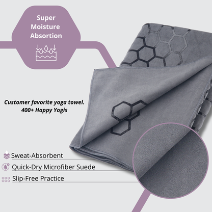 Clever Hot Yoga towel Anti-Slip with Unique Silicon web bottom l Increases traction l Extreme slipping reduction l Ultra absorbent l Quick Drying