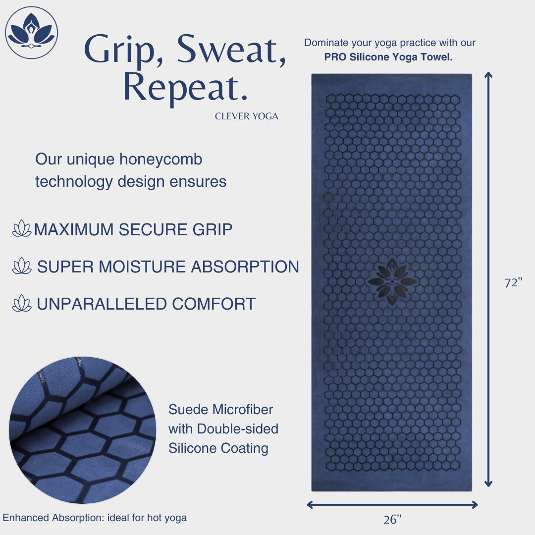 Clever Yoga towel with Unique Silicon web bottom l Increases traction l Extreme slipping reduction l Ultra absorbent l Quick Drying