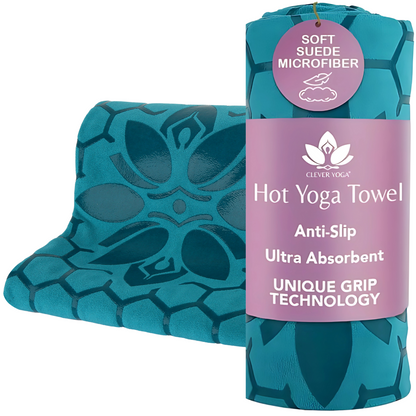 Clever Hot Yoga towel Anti-Slip with Unique Silicon web bottom l Increases traction l Extreme slipping reduction l Ultra absorbent l Quick Drying