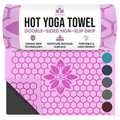 Clever Hot Yoga towel Anti-Slip with Unique Silicon web bottom l Increases traction l Extreme slipping reduction l Ultra absorbent l Quick Drying