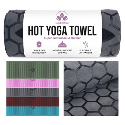 Clever Hot Yoga towel Anti-Slip with Unique Silicon web bottom l Increases traction l Extreme slipping reduction l Ultra absorbent l Quick Drying