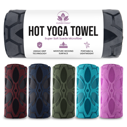 Clever Hot Yoga towel Anti-Slip with Unique Silicon web bottom l Increases traction l Extreme slipping reduction l Ultra absorbent l Quick Drying