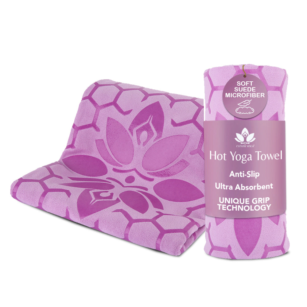 Clever Hot Yoga towel Anti-Slip with Unique Silicon web bottom l Increases traction l Extreme slipping reduction l Ultra absorbent l Quick Drying