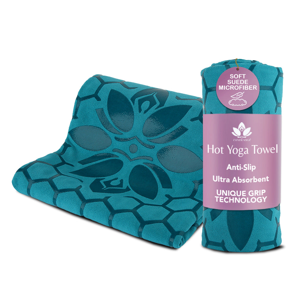 Clever Hot Yoga towel Anti-Slip with Unique Silicon web bottom l Increases traction l Extreme slipping reduction l Ultra absorbent l Quick Drying