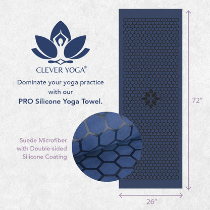 Clever Hot Yoga towel Anti-Slip with Unique Silicon web bottom l Increases traction l Extreme slipping reduction l Ultra absorbent l Quick Drying