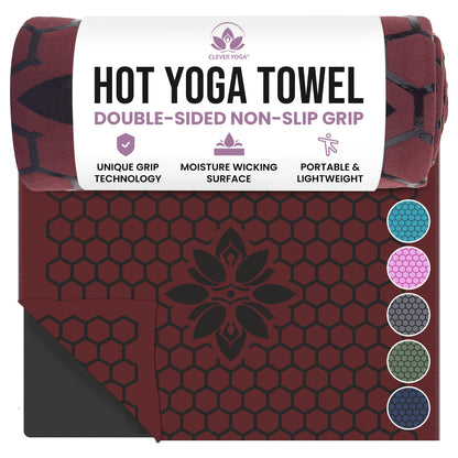 Clever Hot Yoga towel Anti-Slip with Unique Silicon web bottom l Increases traction l Extreme slipping reduction l Ultra absorbent l Quick Drying
