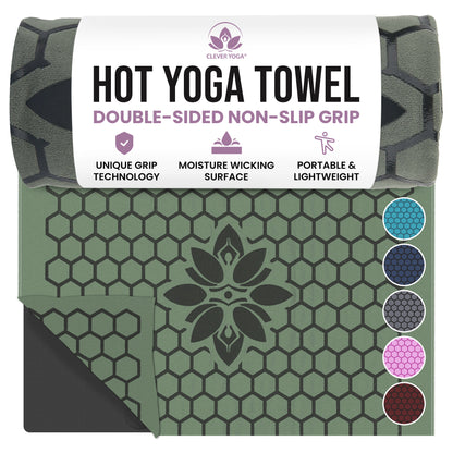 Clever Hot Yoga towel Anti-Slip with Unique Silicon web bottom l Increases traction l Extreme slipping reduction l Ultra absorbent l Quick Drying