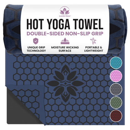 Clever Hot Yoga towel Anti-Slip with Unique Silicon web bottom l Increases traction l Extreme slipping reduction l Ultra absorbent l Quick Drying