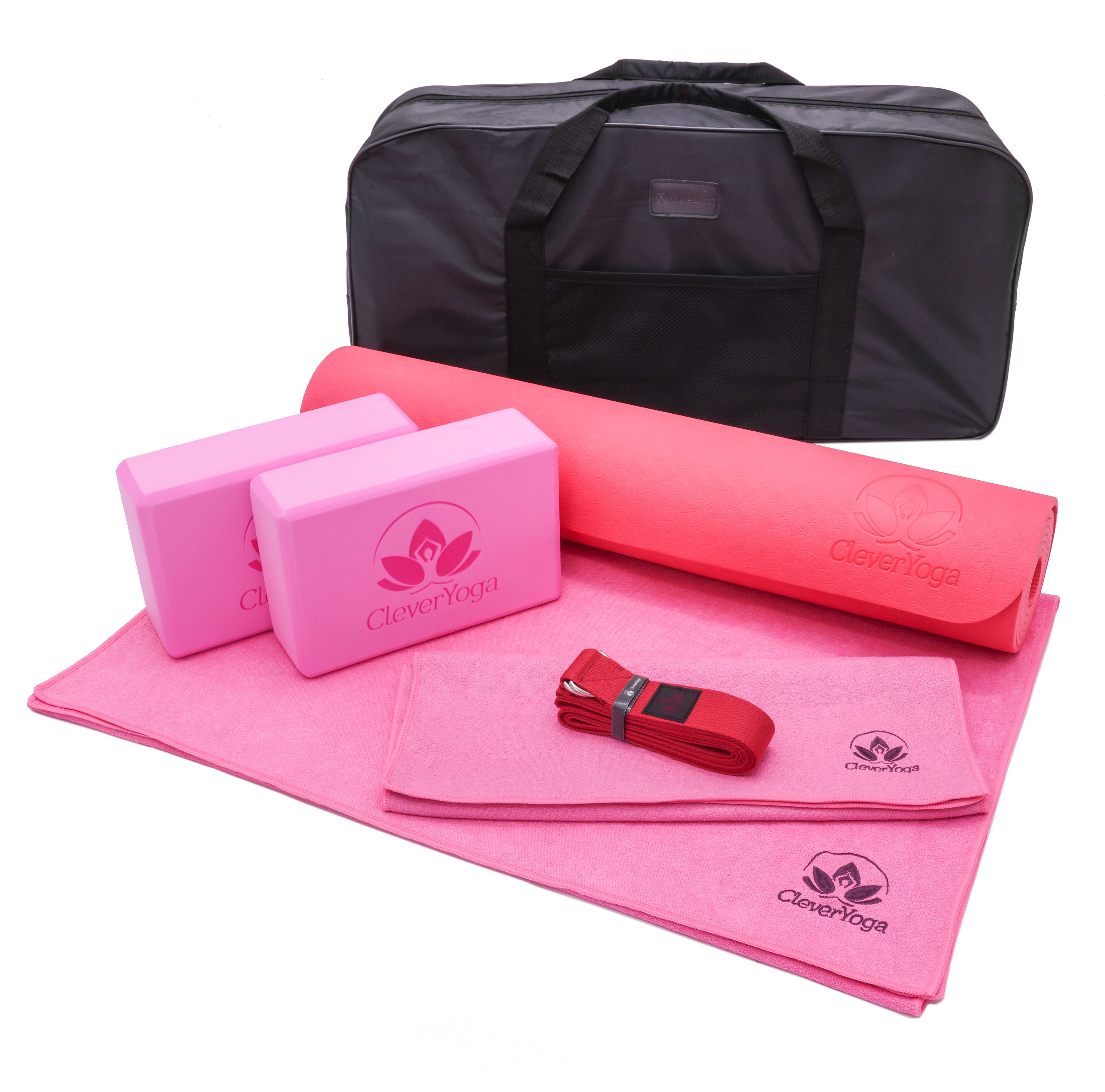 3PCS Yoga Equipment Set Yoga Mat Yoga Blocks Stretching Strap Yoga Beginner  Exercise Set with Mat Storage Pouch and Strap Pink 